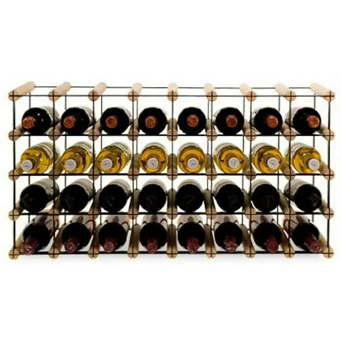 Proregal Flaschenregal Modulares Weinregal VINOTECA MOD METAL für 8x4 Flaschen - Holz - Dieses Bild zeigt ein Weinregal aus Holz und Metall, das mit Weinflaschen gefüllt ist. Ein praktisches und dekoratives Element für jeden Weinliebhaber.