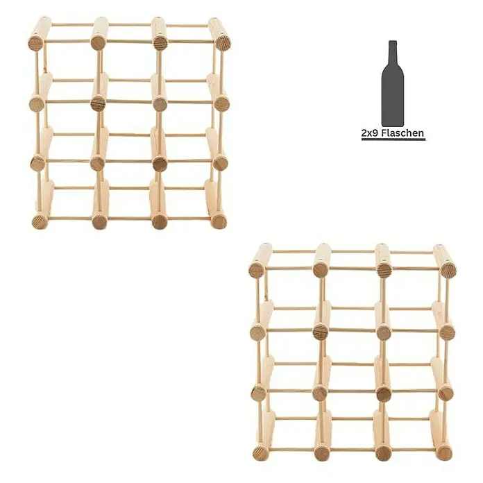 Proregal Flaschenregal Modulares Weinregal VINOTECA MOD für 2x 9 Flaschen - Holz - Weinregal aus hellem Holz für 18 Flaschen. Ideal zur Aufbewahrung und Präsentation Ihrer Weinsammlung mit diesem praktischen Weinregal.