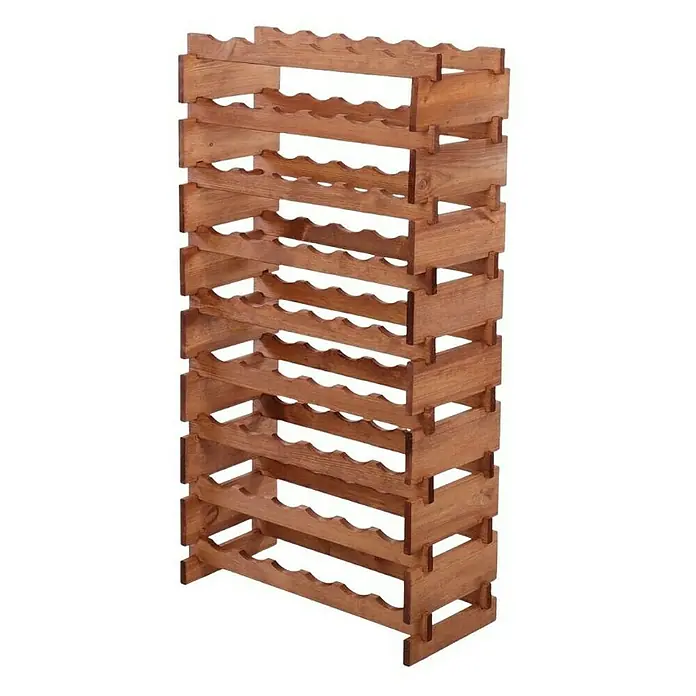 Proregal Flaschenregal Weinregal VINOTECA FLEX PRO für 54 Flaschen - L x B x H: 28 x 65 x 121 cm, Holz, Anzahl Böden: 9 Stk. - Dieses Bild zeigt ein rustikales, hölzernes Weinregal mit mehreren Ebenen zur sicheren und stilvollen Lagerung von Weinflaschen.
