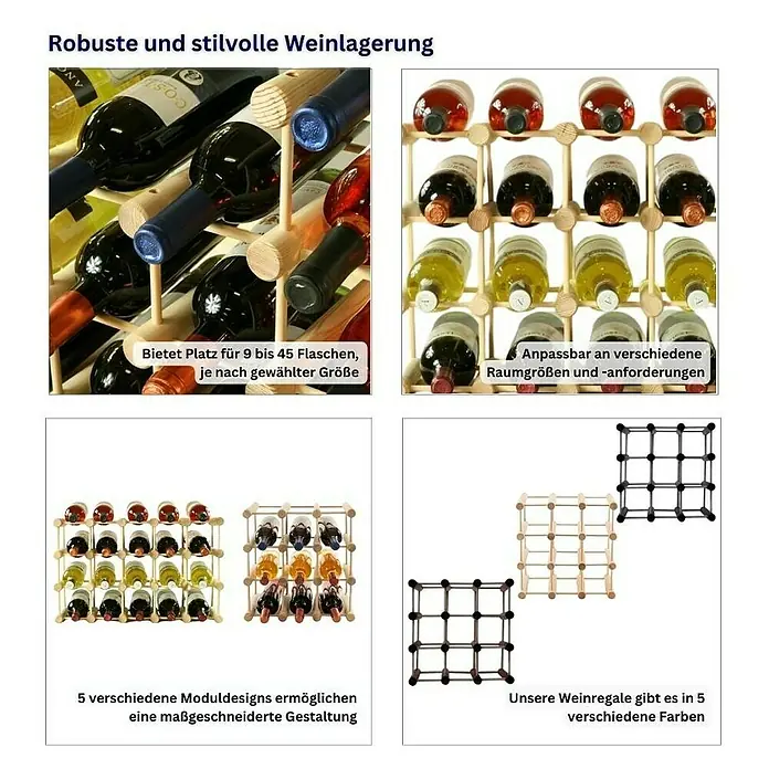 Proregal Flaschenregal Modulares Weinregal VINOTECA MOD für 2x 9 Flaschen - Holz - Weinregal aus Holz zur stilvollen Weinlagerung, variabel und in verschiedenen Farben erhältlich.\n