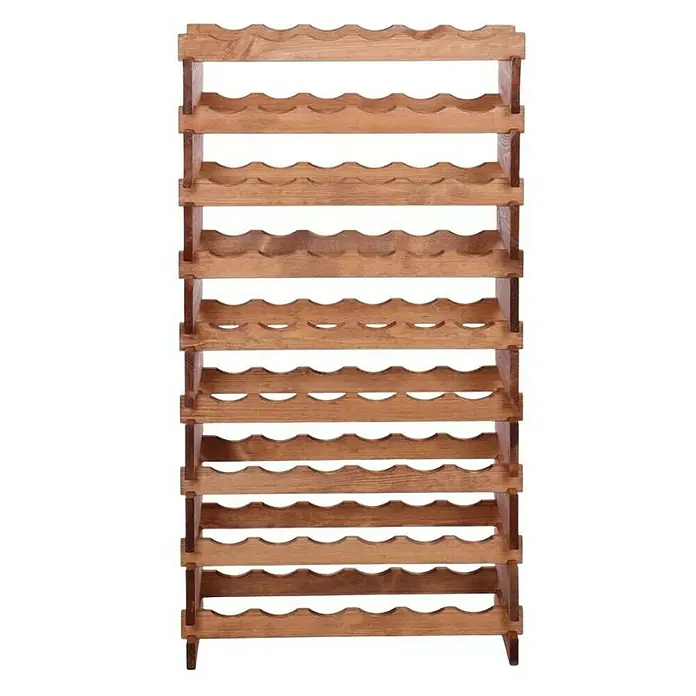 Proregal Flaschenregal Weinregal VINOTECA FLEX PRO für 54 Flaschen - L x B x H: 28 x 65 x 121 cm, Holz, Anzahl Böden: 9 Stk. - Bild eines rustikalen, hölzernen Weinregals mit mehreren Ebenen zur sicheren Aufbewahrung von Weinflaschen, ideal für Weinliebhaber.