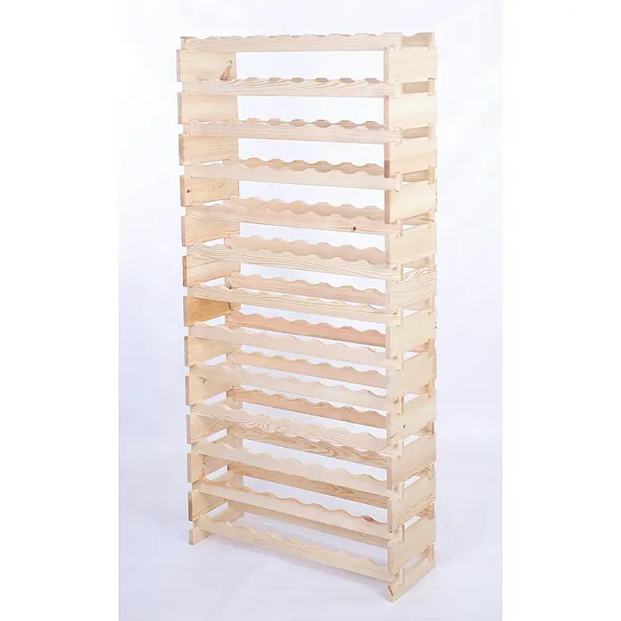 Proregal Flaschenregal Weinregal VINOTECA FLEX PRO für 104 Flaschen - L x B x H: 28 x 84 x 177 cm, Holz, Anzahl Böden: 13 Stk. - Dieses Bild zeigt ein hohes, unbehandeltes Holzlagerregal für Weinflaschen mit mehreren Etagen, ideal für die Aufbewahrung von Weinen.