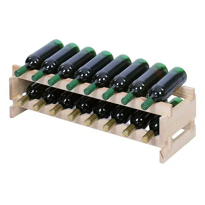 Proregal Flaschenregal Weinregal VINOTECA FLEX PRO für 16 Flaschen - L x B x H: 28 x 84 x 23 cm, Holz, Anzahl Böden: 2 Stk. - Eine Holz-Weinregal mit gefüllten Weinflaschen. Praktische und dekorative Aufbewahrungslösung für Weinsammler.