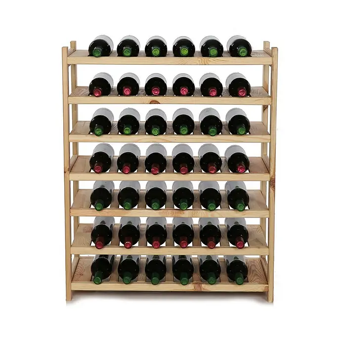 Proregal Flaschenregal Weinregal SPREEWALD für 42 Flaschen - L x B x H: 33 x 70 x 86 cm, Holz, Anzahl Böden: 7 Stk. - Weinregal aus hellem Holz mit mehreren Ebenen, auf denen Weinflaschen liegen. Das Regal bietet viel Stauraum für Weinsammler und Genießer.