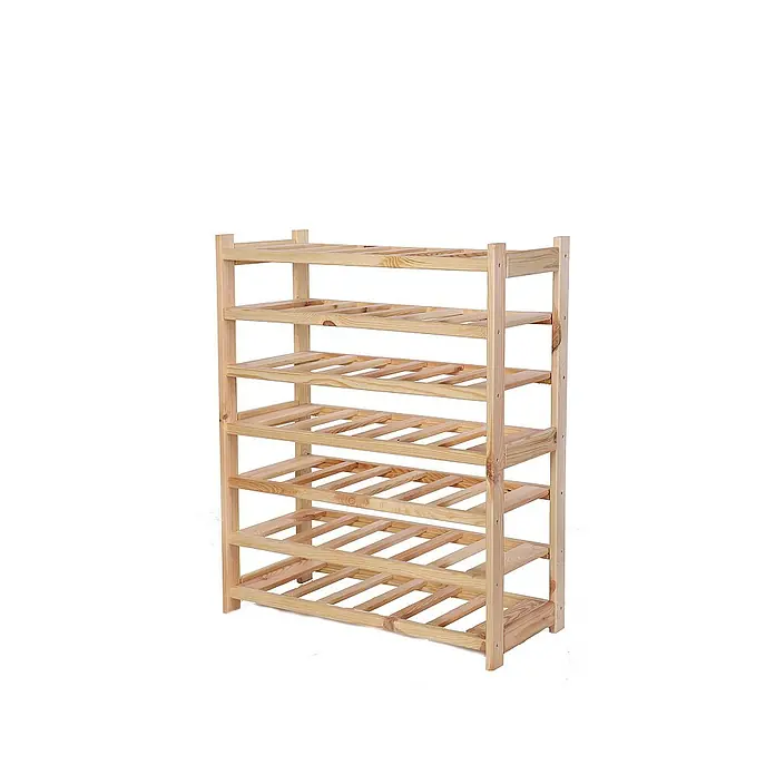 Proregal Flaschenregal Weinregal SPREEWALD für 42 Flaschen - L x B x H: 33 x 70 x 86 cm, Holz, Anzahl Böden: 7 Stk. - Ein helles Holzregal mit sechs Fächern, ideal für die Aufbewahrung von Weinflaschen oder anderen Gegenständen, die eine stabile Ablage benötigen.
