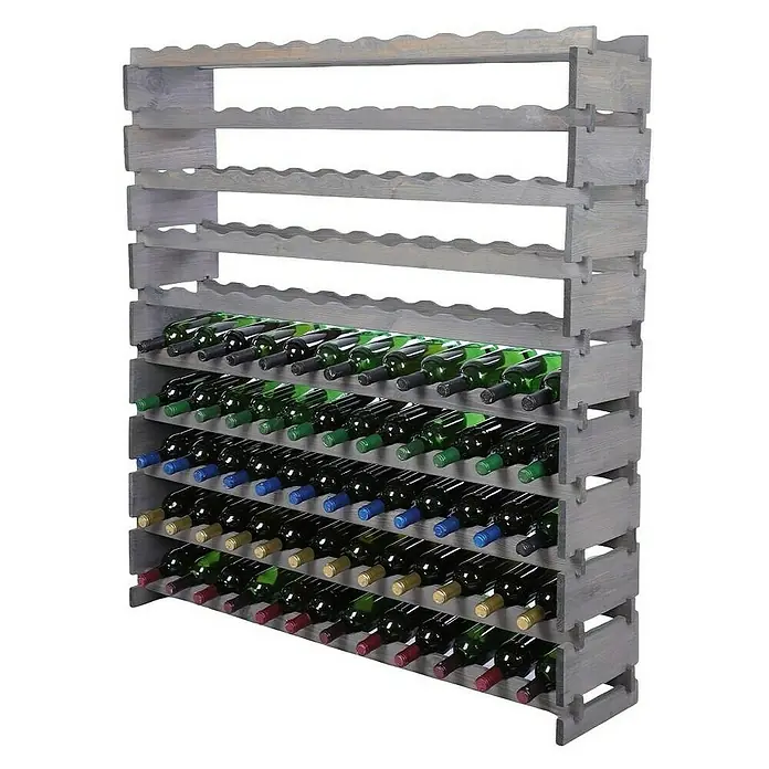 Proregal Flaschenregal Weinregal VINOTECA FLEX PRO für 120 Flaschen - L x B x H: 28 x 123 x 135 cm, Holz, Anzahl Böden: 10 Stk. - Weinregal aus Holz mit mehreren Ebenen, gefüllt mit Weinflaschen unterschiedlicher Sorten für stilvolle Weinlagerung.