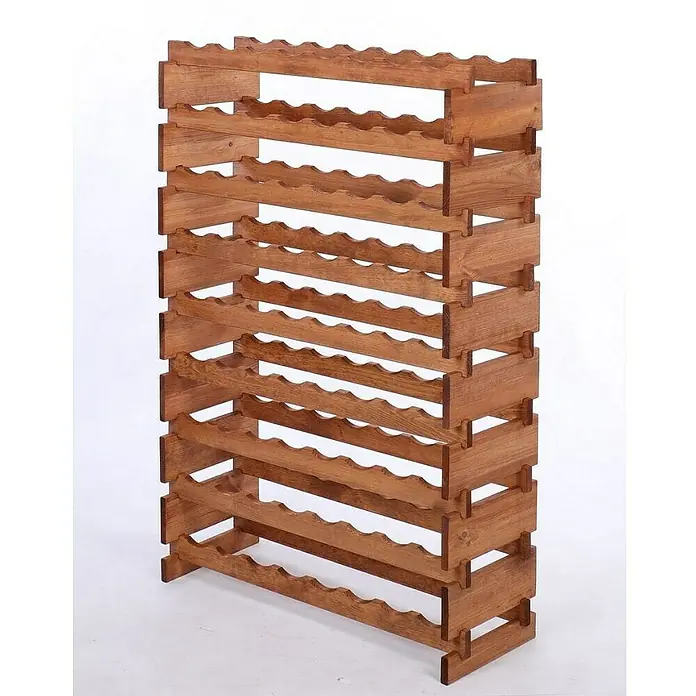Proregal Flaschenregal Weinregal VINOTECA FLEX PRO für 72 Flaschen - L x B x H: 28 x 84 x 121 cm, Holz, Anzahl Böden: 9 Stk. - Dieses Bild zeigt ein rustikales Weinregal aus Holz mit mehreren Ebenen zur Aufbewahrung von Weinflaschen, ideal für Weinliebhaber.