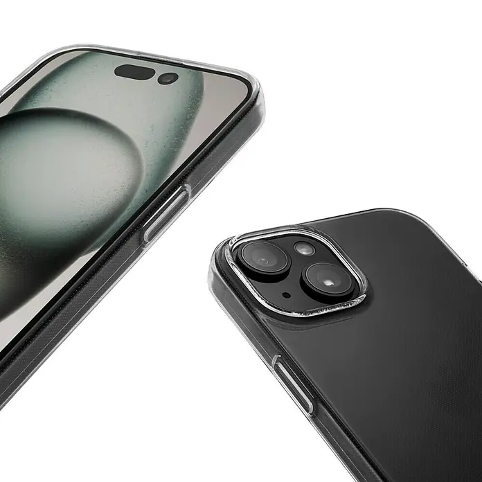Hama Handyhülle Always Clear - iPhone 16E, Durchsichtig - Nahaufnahme eines iPhones mit einer transparenten Schutzhülle, die Design und Schutz vereint.
