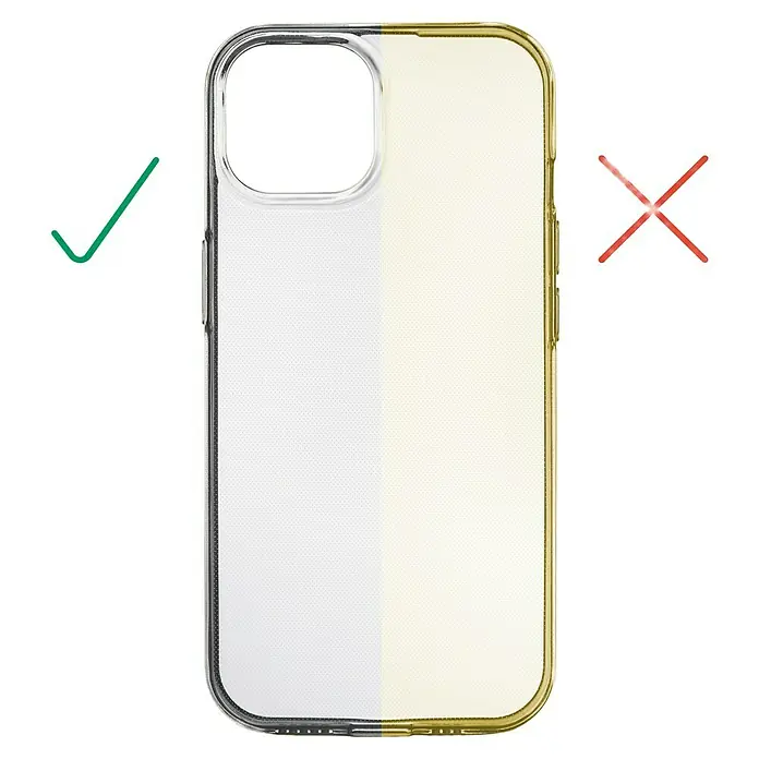 Hama Handyhülle Always Clear - iPhone 16E, Durchsichtig - Transparente Handyhülle mit goldenen Akzenten, die das schlanke Design des Telefons hervorhebt und gleichzeitig Schutz bietet.