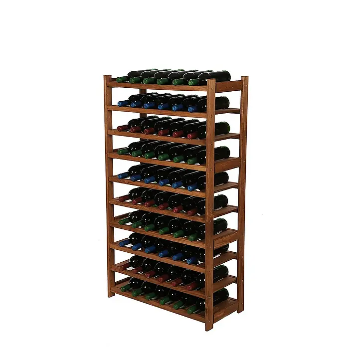 Proregal Flaschenregal Weinregal SPREEWALD für 60 Flaschen - Holz, Anzahl Böden: 10 Stk. - Weinregal aus Holz, gefüllt mit Weinflaschen verschiedener Sorten. Ideal für die stilvolle Lagerung von Weinen.