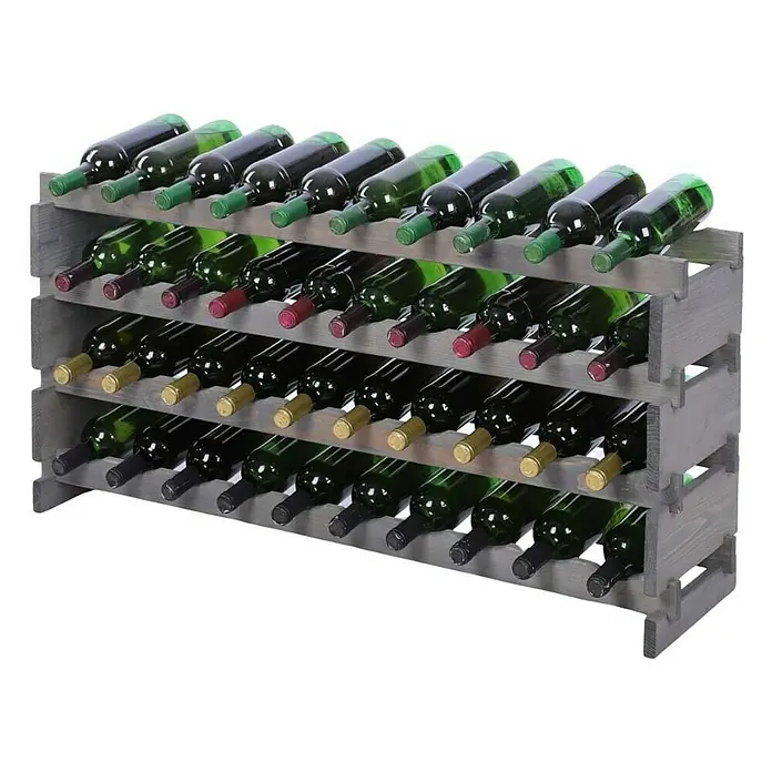 Proregal Flaschenregal Weinregal VINOTECA FLEX PRO für 40 Flaschen - L x B x H: 28 x 103 x 51 cm, Holz, Anzahl Böden: 4 Stk. - Weinflaschenregal aus Holz mit mehreren Flaschen Wein in verschiedenen Farben. Die Weinflaschen sind waagerecht angeordnet.