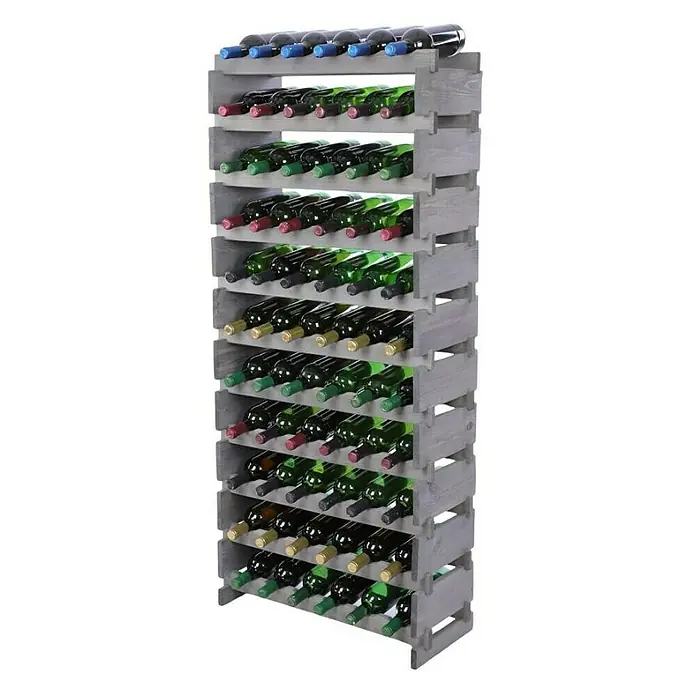 Proregal Flaschenregal Weinregal VINOTECA FLEX PRO für 66 Flaschen - L x B x H: 28 x 65 x 149 cm, Holz, Anzahl Böden: 11 Stk. - Graues Weinregal aus Holz mit vielen Weinflaschen. Das Weinregal bietet Platz für viele Flaschen und ist eine stilvolle Aufbewahrungslösung.