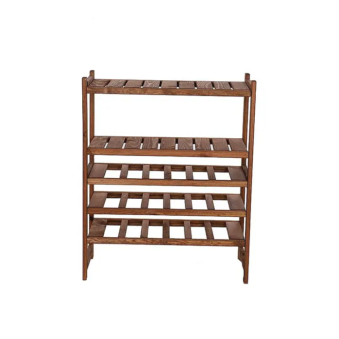 Proregal Flaschenregal Weinregal SPREEWALD für 18 Flaschen - Holz - Ein braunes Holzregal mit fünf offenen Fächern, ideal zur Aufbewahrung und Präsentation von Gegenständen.