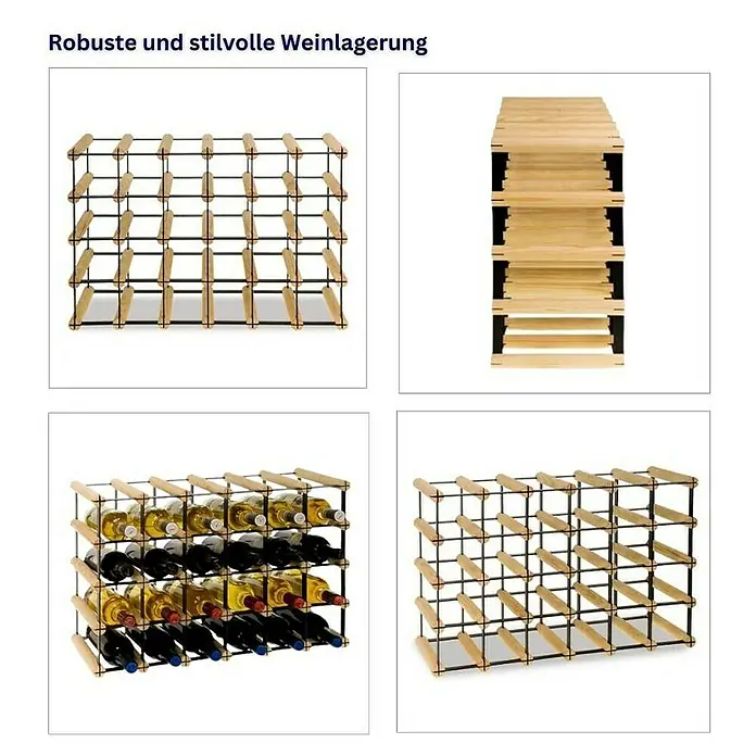 Proregal Flaschenregal Modulares Weinregal VINOTECA MOD METAL für 6x4 Flaschen - L x B x H: 24,5 x 62,5 x 42,5 cm, Holz - Robuste und stilvolle Weinlagerung. Die Weinregale bieten Platz für 25 Weinflaschen, sind aus Kiefernholz und Metall gefertigt und einfach zu montieren.