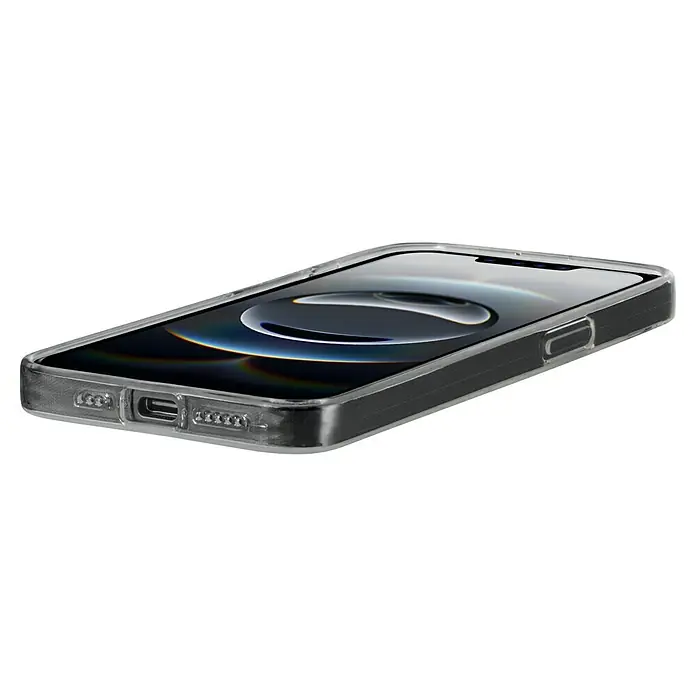 Hama Handyhülle Always Clear - iPhone 16E, Durchsichtig - Nahaufnahme eines Smartphones in einer transparenten Handyhülle, die das Design des Telefons schützt und hervorhebt.