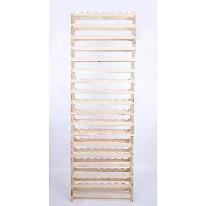 Proregal Flaschenregal Weinregal VINOTECA FLEX PRO für 144 Flaschen - L x B x H: 28 x 84 x 247 cm, Holz, Anzahl Böden: 18 Stk. - Ansicht eines unbehandelten hölzernen Weinregals mit mehreren Ablagen zur Aufbewahrung von Flaschen.