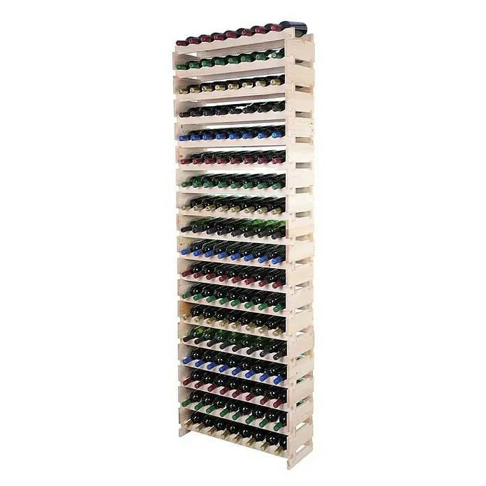 Proregal Flaschenregal Weinregal VINOTECA FLEX PRO für 144 Flaschen - L x B x H: 28 x 84 x 247 cm, Holz, Anzahl Böden: 18 Stk. - Vollständiges Weinregal aus Holz, gefüllt mit einer großen Auswahl an Weinflaschen, die in verschiedenen Farben erhältlich sind.
