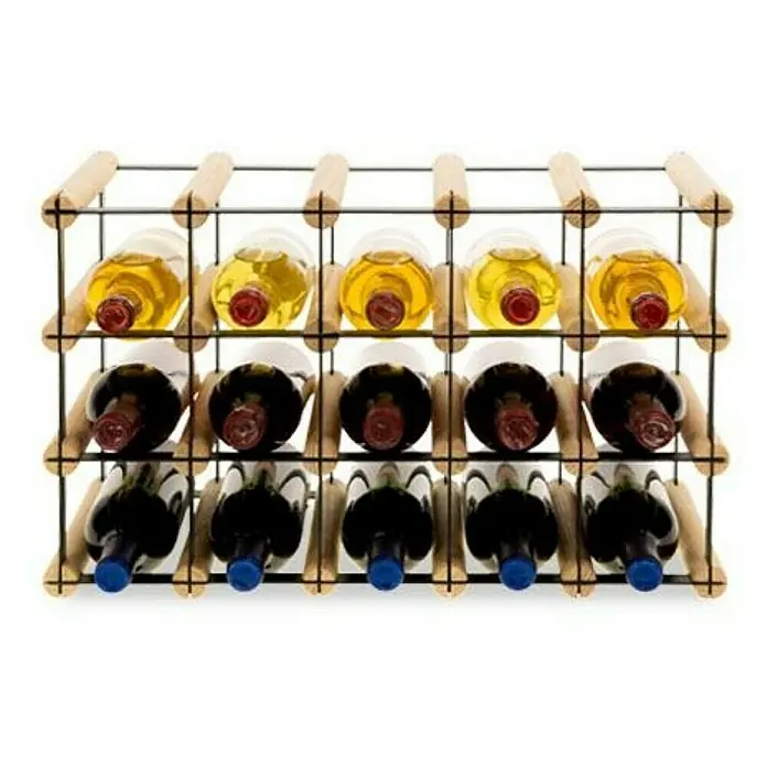Proregal Flaschenregal Modulares Weinregal VINOTECA MOD METAL für 5x3 Flaschen - Holz - Weinregal mit gefüllten Weinflaschen in verschiedenen Farben, die eine elegante Präsentation der Weinsammlung ermöglicht.