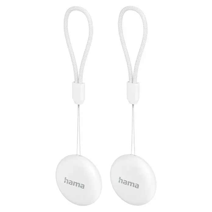 Hama Schlüsselanhänger Bluetooth Tracker - 2 Stk. - Produktansicht von weißen Hama In-Ear-Kopfhörern mit praktischem Schlaufen-Design für sicheren Halt und komfortables Musikerlebnis.