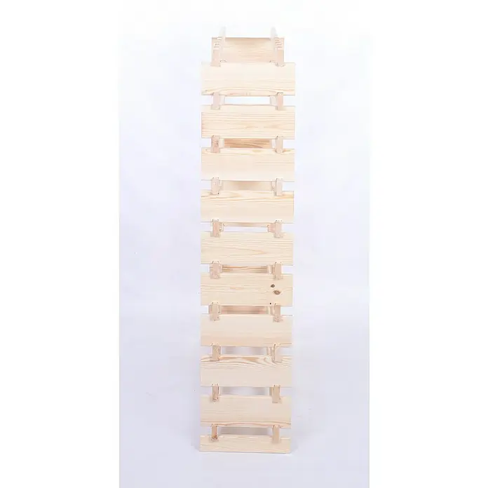 Proregal Flaschenregal Weinregal VINOTECA FLEX PRO für 100 Flaschen - L x B x H: 28 x 103 x 135 cm, Holz, Anzahl Böden: 10 Stk. - Nahaufnahme eines unbehandelten Holz-Weinregals mit mehreren Ablagefächern, ideal zur Aufbewahrung und Präsentation von Weinflaschen.