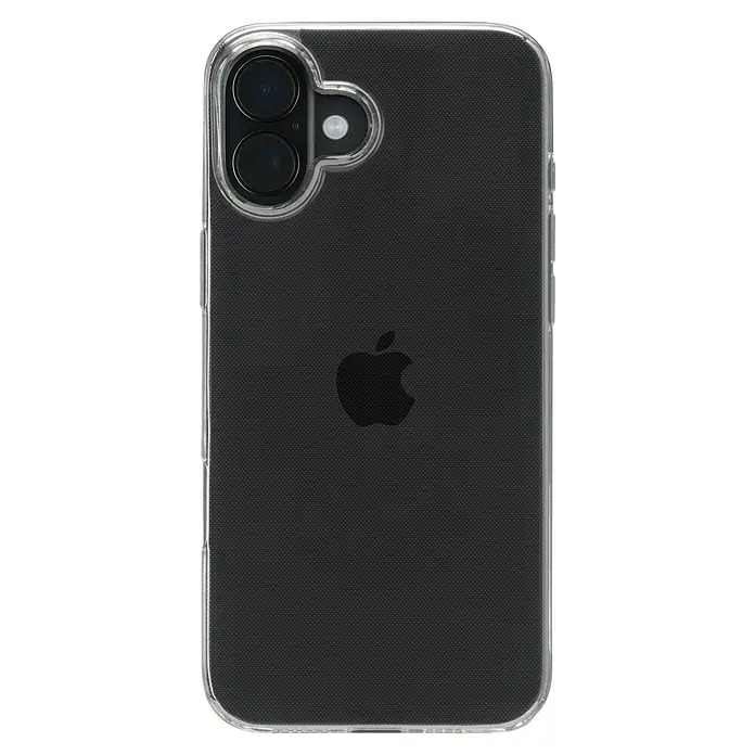 Hama Handyhülle Always Clear - iPhone 16 Plus, Durchsichtig - Schutzhülle für ein iPhone mit transparentem Design, das die Rückseite des Geräts und das Apple-Logo zeigt. Die Hülle bietet Schutz vor Kratzern.