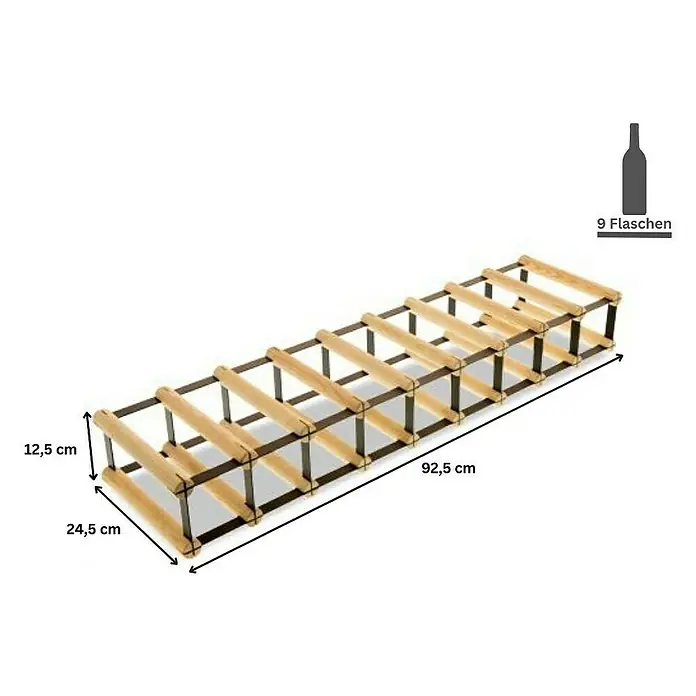 Proregal Flaschenregal Modulares Weinregal VINOTECA MOD METAL für 9x1 Flaschen - Holz - Produktbild: Weinregal für 9 Flaschen. Holz- und Metallkonstruktion, 92,5 cm Länge. Praktische und stilvolle Weinlagerung.