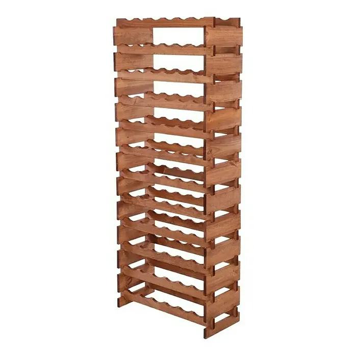 Proregal Flaschenregal Weinregal VINOTECA FLEX PRO für 72 Flaschen - Holz, Anzahl Böden: 12 Stk. - Ein hoher, hölzerner Weinständer mit mehreren Regalen zur Aufbewahrung von Weinflaschen. Er ist hellbraun und aus massivem Holz gefertigt.