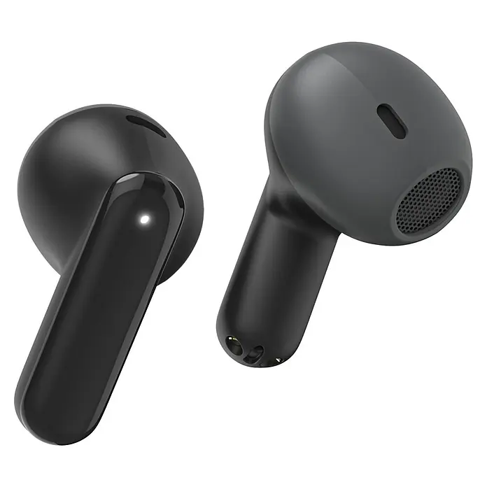 Hama In Ear Kopfhörer Freedom Light II - USB-C-Buchse, Schwarz - Schwarze kabellose Ohrhörer, Nahaufnahme. Moderne Technologie für Musikliebhaber, die Wert auf Qualität und Komfort legen.