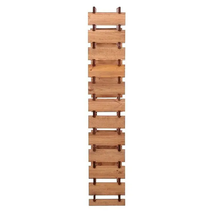 Proregal Flaschenregal Weinregal VINOTECA FLEX PRO für 72 Flaschen - Holz, Anzahl Böden: 12 Stk. - Nahaufnahme einer länglichen, braunen Badematte aus Holz mit einer geordneten Anordnung von rechteckigen Holzstücken.