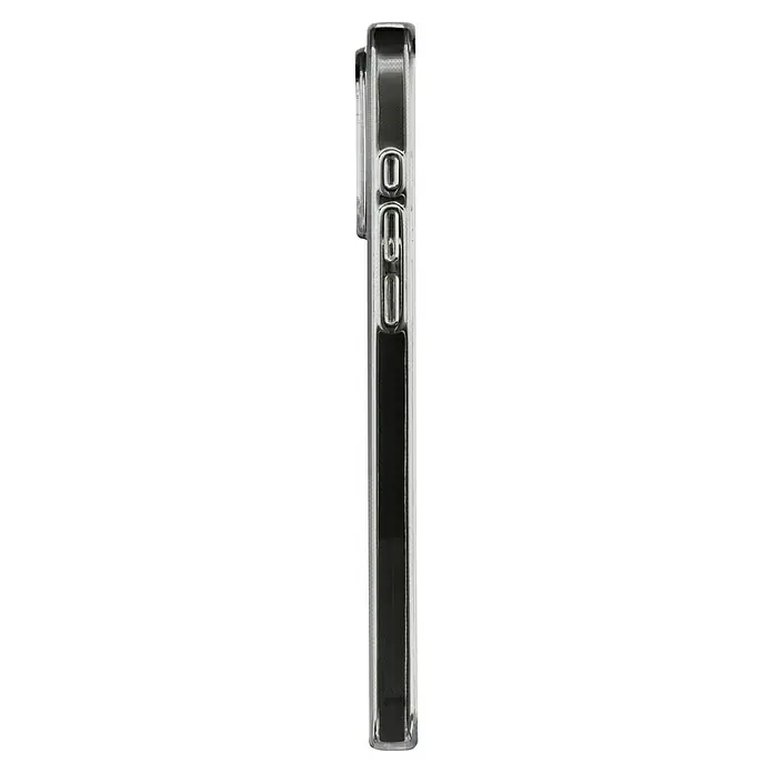 Hama Handyhülle Always Clear - iPhone 16 Pro Max, Durchsichtig - Seitenansicht eines Smartphone-Gehäuses aus transparentem Kunststoff mit präzisen Aussparungen für Tasten und Anschlüsse. Optimaler Schutz für Ihr Gerät.
