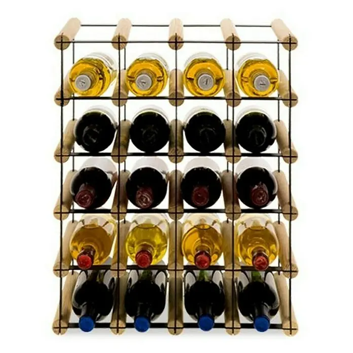 Proregal Flaschenregal Modulares Weinregal VINOTECA MOD METAL für 4x5 Flaschen - Holz - Weinflaschenregal aus Holz und Metall mit gefüllten Weinflaschen. Das Weinregal ist mit verschiedenen Weinen bestückt.