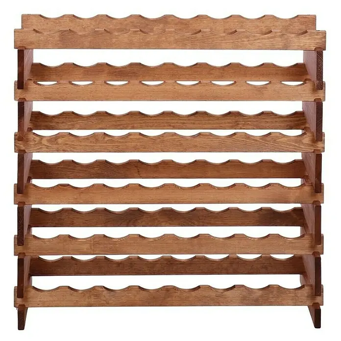 Proregal Flaschenregal Weinregal VINOTECA FLEX PRO für 48 Flaschen - L x B x H: 28 x 84 x 79 cm, Holz, Anzahl Böden: 6 Stk. - Dieses Bild zeigt ein großes, rechteckiges Weinregal aus Holz, das in mehreren Reihen aufgebaut ist und Platz für viele Weinflaschen bietet.