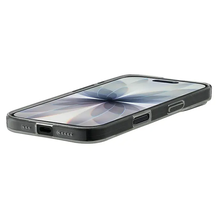Hama Handyhülle Always Clear - iPhone 17, Durchsichtig - Nahaufnahme eines iPhones mit transparenter Handyhülle, die das Design des Geräts schützt, während das elegante Aussehen erhalten bleibt.