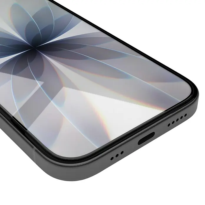 Hama Handy-Schutzglas Extreme Protect - iPhone 17 - Nahaufnahme eines modernen Smartphones mit minimalistischem Design und einem eleganten Display mit Blumenmuster als Hintergrundbild.