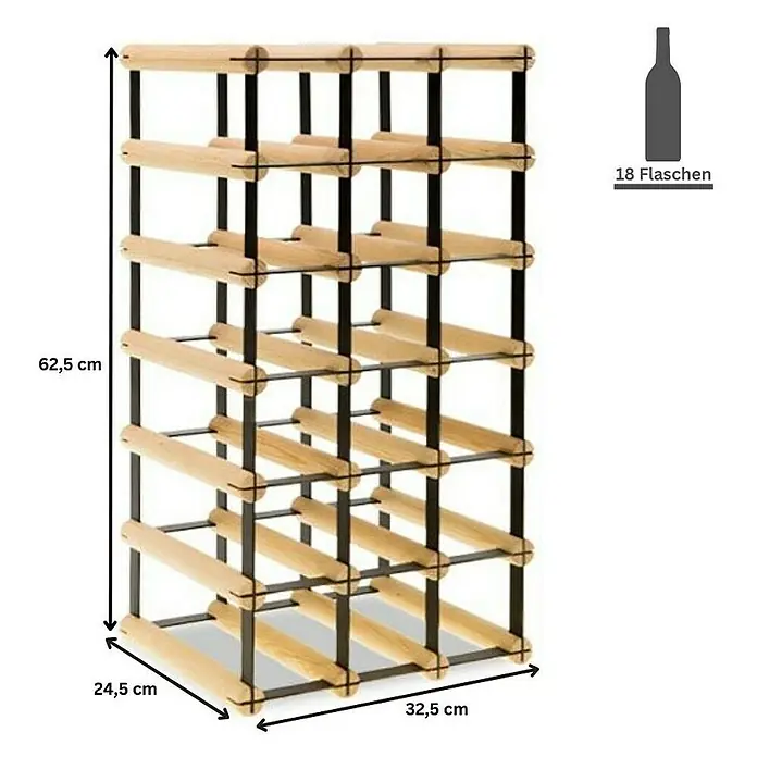 Proregal Flaschenregal Modulares Weinregal VINOTECA MOD METAL für 3x6 Flaschen - L x B x H: 24,5 x 32,5 x 62,5 cm, Holz - Weinregal aus Holz und Metall für 18 Flaschen mit den Maßen 62,5 x 32,5 x 24,5 cm.