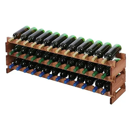 Weinregal VINOTECA FLEX PRO | HxBxT 37x123x28cm | 36 Flaschen auf 3 Ebenen| Massives Kiefernholz | Braun geölt