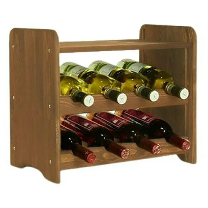 Proregal Flaschenregal Weinregal PINOTWINE C für 8 Flaschen - Holz - Dieses Bild zeigt ein Weinregal aus Holz mit mehreren Flaschen Wein, die darin gelagert werden. Das Regal hat zwei Etagen und bietet Platz für sechs Flaschen.