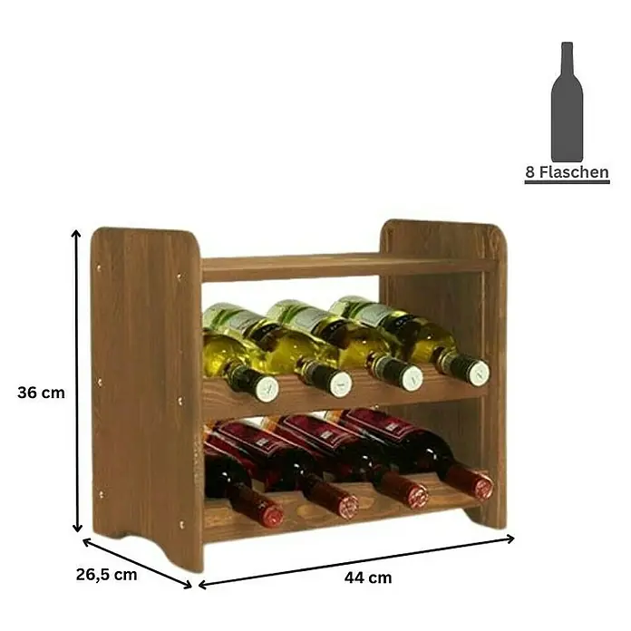 Proregal Flaschenregal Weinregal PINOTWINE C für 8 Flaschen - Holz - Weinregal aus Holz für 8 Flaschen. Die Maße sind 36 cm hoch, 26,5 cm breit und 44 cm tief. Perfekt für die Aufbewahrung von Wein.