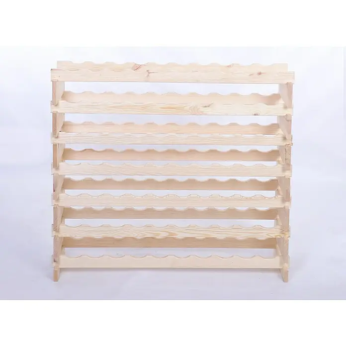 Proregal Flaschenregal Weinregal VINOTECA FLEX PRO für 70 Flaschen - L x B x H: 28 x 103 x 93 cm, Holz - Nahaufnahme eines unbehandelten, hellen Holzweinregals mit mehreren Ebenen, das die Flaschen sicher und stilvoll aufbewahrt.