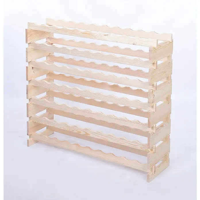 Proregal Flaschenregal Weinregal VINOTECA FLEX PRO für 70 Flaschen - L x B x H: 28 x 103 x 93 cm, Holz - Das Bild zeigt ein unbehandeltes, hölzernes Weinregal mit mehreren Fächern zur Lagerung von Weinflaschen, ideal für Weinliebhaber.