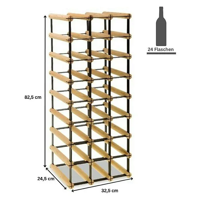 Proregal Flaschenregal Modulares Weinregal VINOTECA MOD METAL für 3x8 Flaschen - Holz - Weinregal aus Holz und Metall, 24 Flaschen Fassungsvermögen, 82,5 x 32,5 x 24,5 cm.