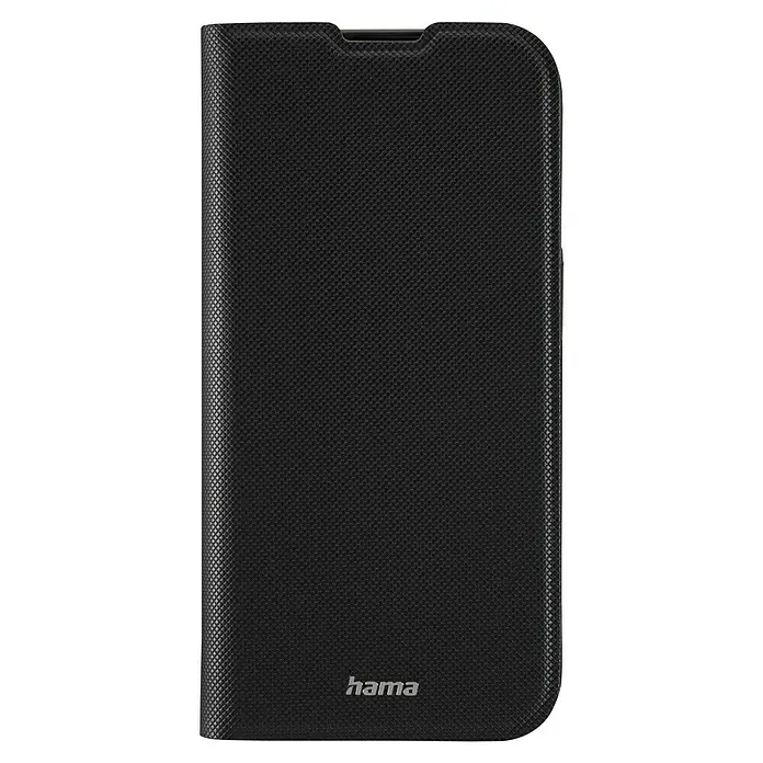 Hama Handyhülle klappbar - iPhone 16 Pro, Schwarz - Schwarze Hama Handyhülle mit genoppter Oberfläche und dezentem Logo für optimalen Schutz und stilvolles Design.