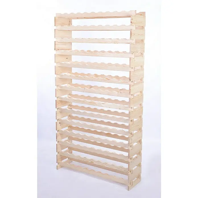 Proregal Flaschenregal Weinregal VINOTECA FLEX PRO für 140 Flaschen - L x B x H: 28 x 103 x 191 cm, Holz, Anzahl Böden: 14 Stk. - Das Foto zeigt ein hohes, unbehandeltes Holzweinregal mit mehreren Regalen zur Aufbewahrung von Flaschen.