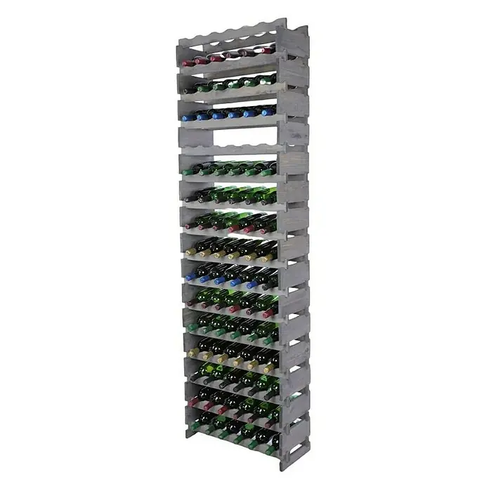 Proregal Flaschenregal Weinregal VINOTECA FLEX PRO für 96 Flaschen - L x B x H: 28 x 65 x 219 cm, Holz, Anzahl Böden: 16 Stk. - Graues Holzweinregal mit mehreren Regalen zur Aufbewahrung von Weinflaschen, ein praktisches und stilvolles Möbelstück.