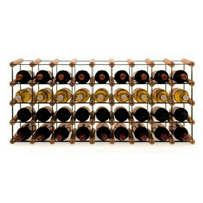 Proregal Flaschenregal Modulares Weinregal VINOTECA MOD METAL für 9x4 Flaschen - L x B x H: 24,5 x 92,5 x 42,5 cm, Holz - Ein Weinregal aus Holz und Metall mit mehreren Weinflaschen, die darin ordentlich verstaut sind. Ideal für die stilvolle Lagerung.