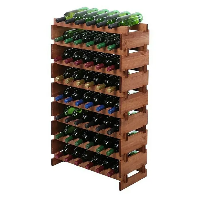 Proregal Flaschenregal Weinregal VINOTECA FLEX PRO für 48 Flaschen - L x B x H: 28 x 65 x 107 cm, Holz, Anzahl Böden: 8 Stk. - Ein Weinregal aus Holz, gefüllt mit zahlreichen Weinflaschen, die in verschiedenen Farben und Sorten präsentiert werden.