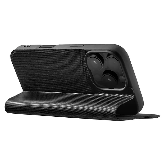 Hama Handyhülle klappbar - iPhone 16 Pro Max, Schwarz - Schwarze iPhone-Hülle im Book-Style. Das Case hat eine spezielle Oberfläche und schützt das Smartphone vor Beschädigungen.