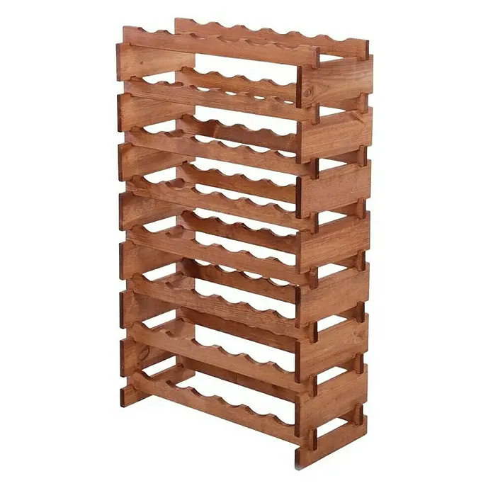 Proregal Flaschenregal Weinregal VINOTECA FLEX PRO für 48 Flaschen - L x B x H: 28 x 65 x 107 cm, Holz, Anzahl Böden: 8 Stk. - Auf dem Bild ist ein freistehendes Weinregal aus Holz zu sehen, das aus mehreren Regalböden mit Wellenprofil zur Aufnahme von Weinflaschen besteht.