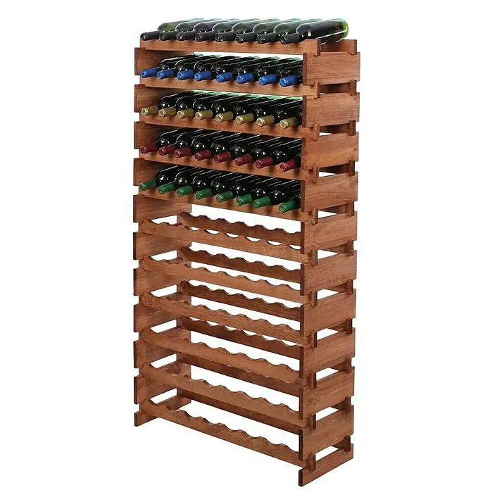 Proregal Flaschenregal Weinregal VINOTECA FLEX PRO für 88 Flaschen - L x B x H: 28 x 84 x 149 cm, Holz, Anzahl Böden: 11 Stk. - Weinregal aus Holz mit mehreren Ebenen zur Aufbewahrung von Weinflaschen. Das Regal ist braun und bietet Platz für viele Flaschen.