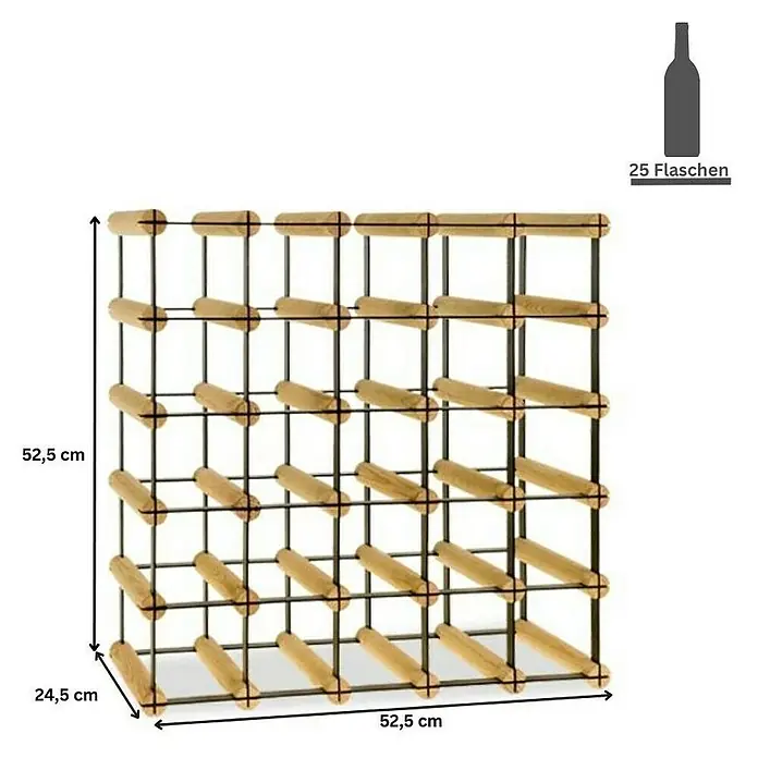 Proregal Flaschenregal Modulares Weinregal VINOTECA MOD METAL für 5x5 Flaschen - L x B x H: 24,5 x 52,5 x 52,5 cm, Holz - Produktabbildung: Weinregal aus Holz und Metall für 25 Flaschen, ideal für Weinliebhaber.